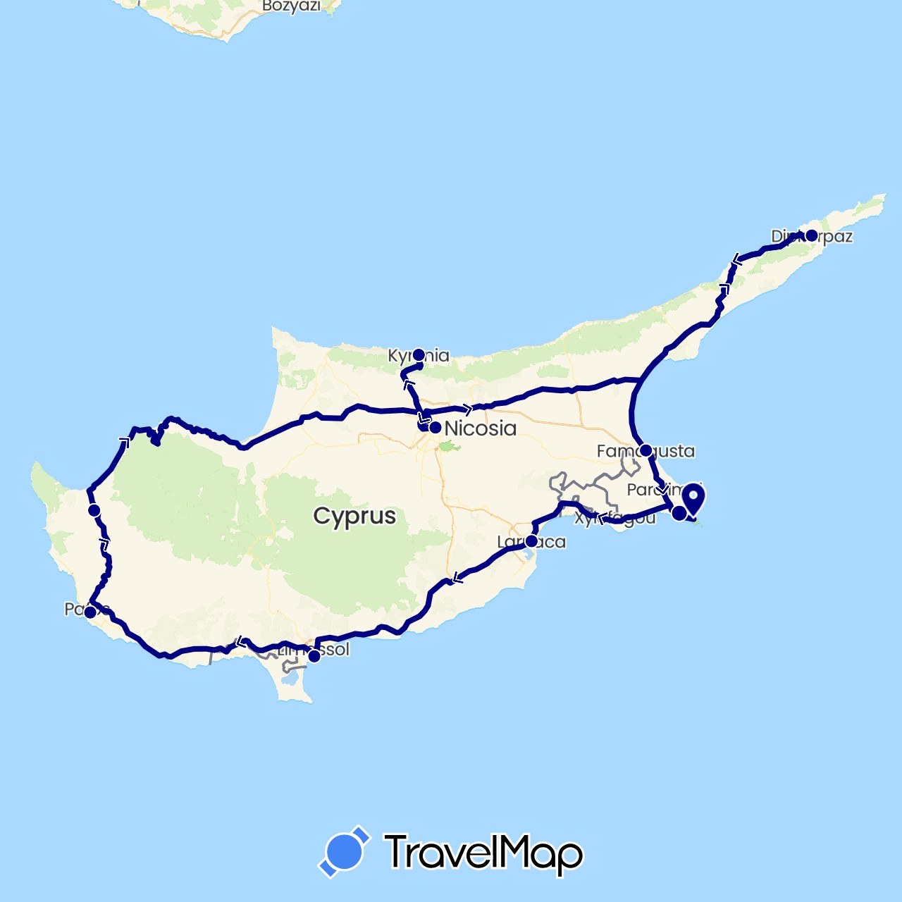 TravelMap itinerary: driving in Cyprus (Asia)