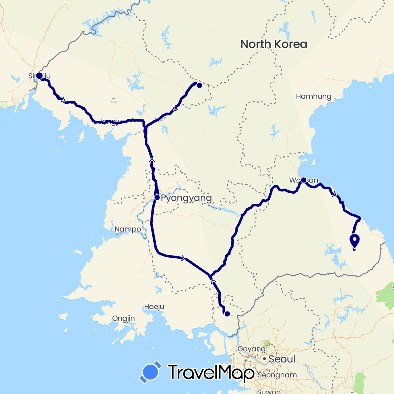 TravelMap itinerary: driving in North Korea (Asia)