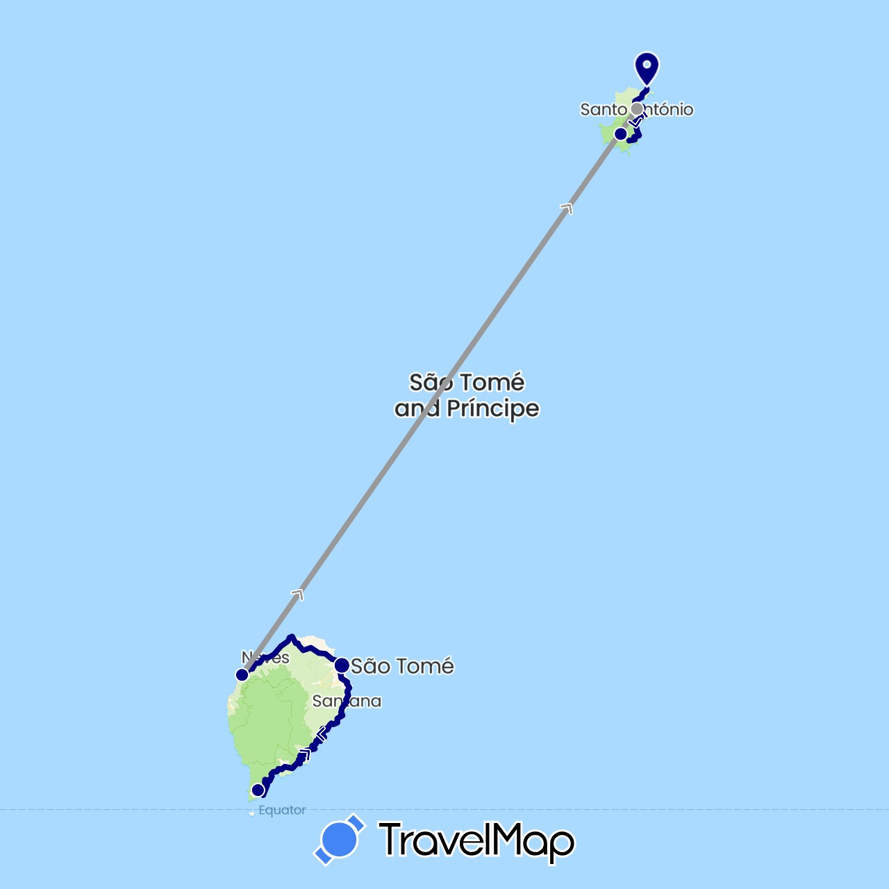 TravelMap itinerary: driving, plane in São Tomé and Príncipe (Africa)